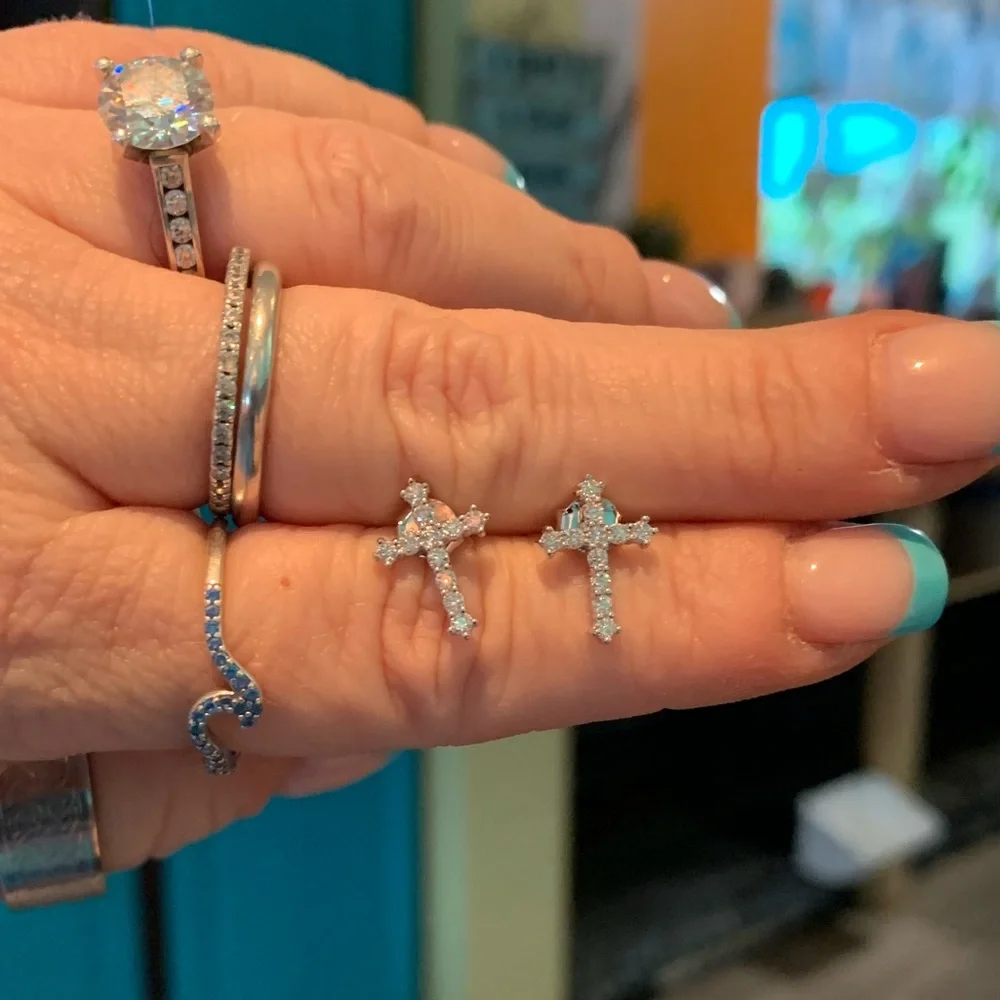 Moissanite Cross Earrings NIB